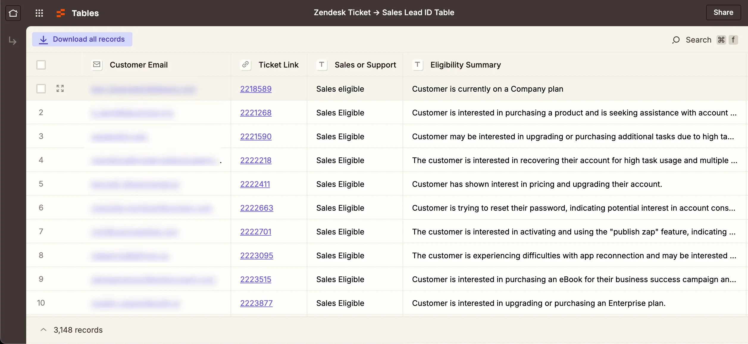 Sales leads in support tickets - screenshot 1