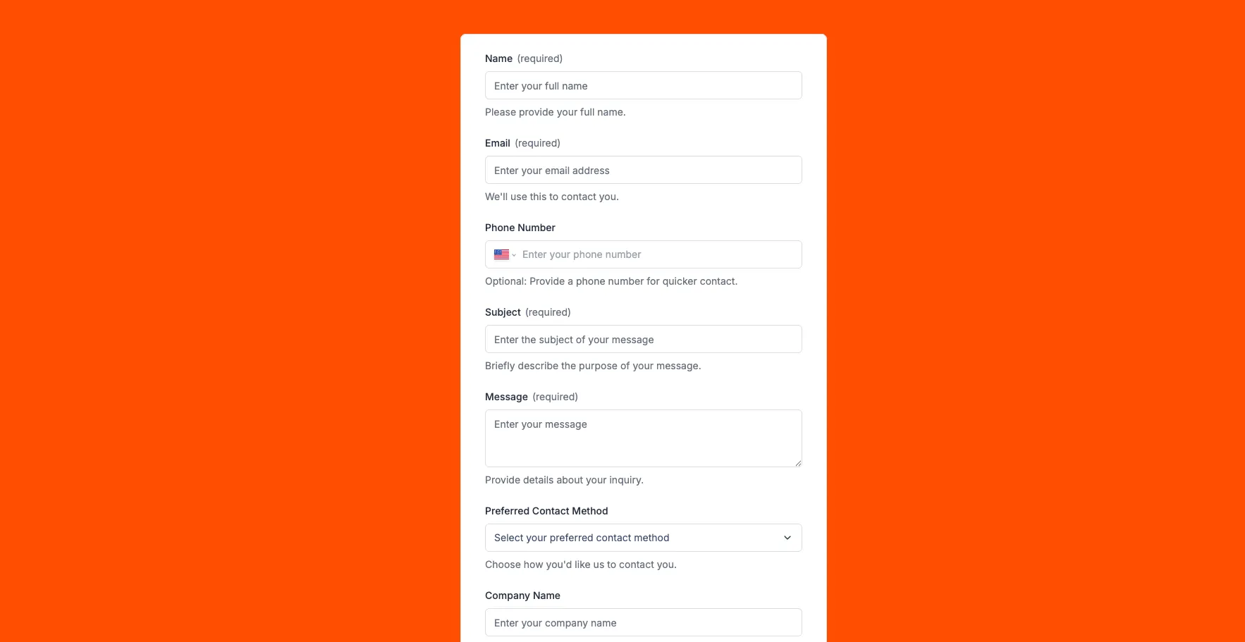 Contact Us Form Preview Image